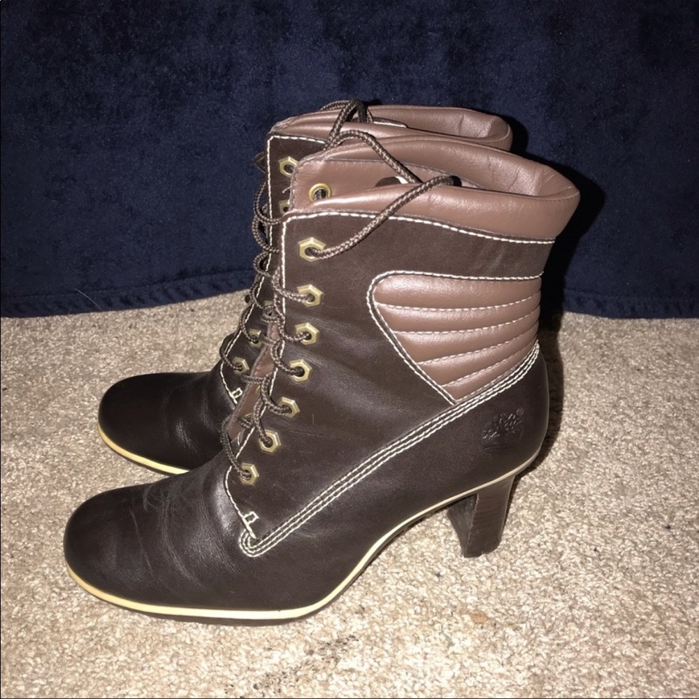 Brown Heeled Timberland Booties size 7M in perfect condition